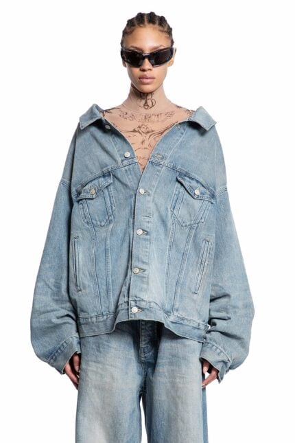 BALENCIAGA Off Shoulder Jacket In Organic Selvedge Denim