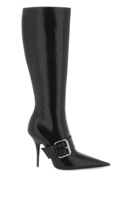 BALENCIAGA Shiny Leather Boots With Maxi Buckle