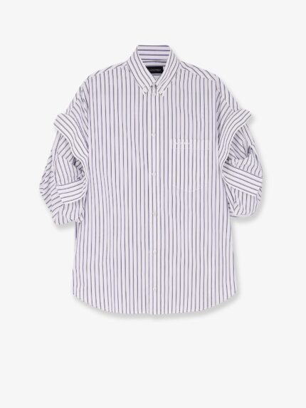 Balenciaga Tucked Sleeve Striped Cotton Shirt