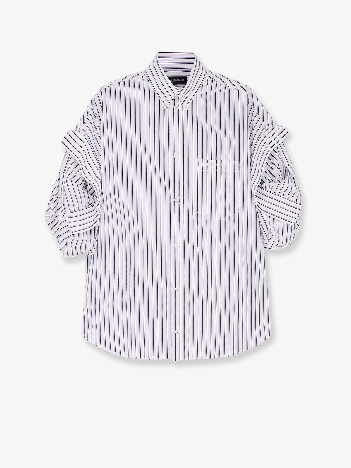 Balenciaga Tucked Sleeve Striped Cotton Shirt