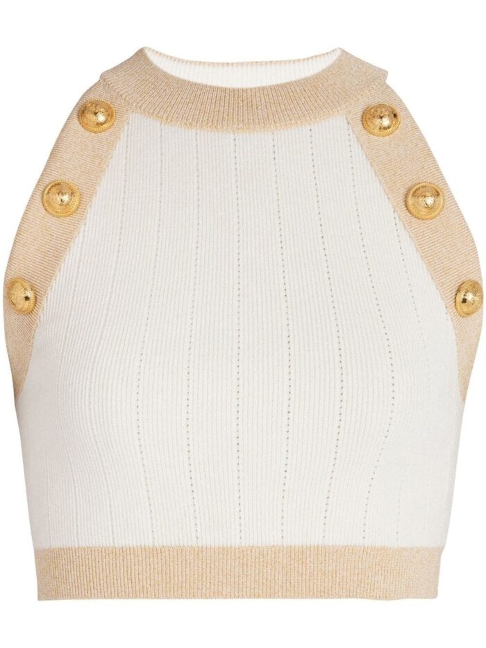 BALMAIN 6 Btn Golden Edge Knit Top