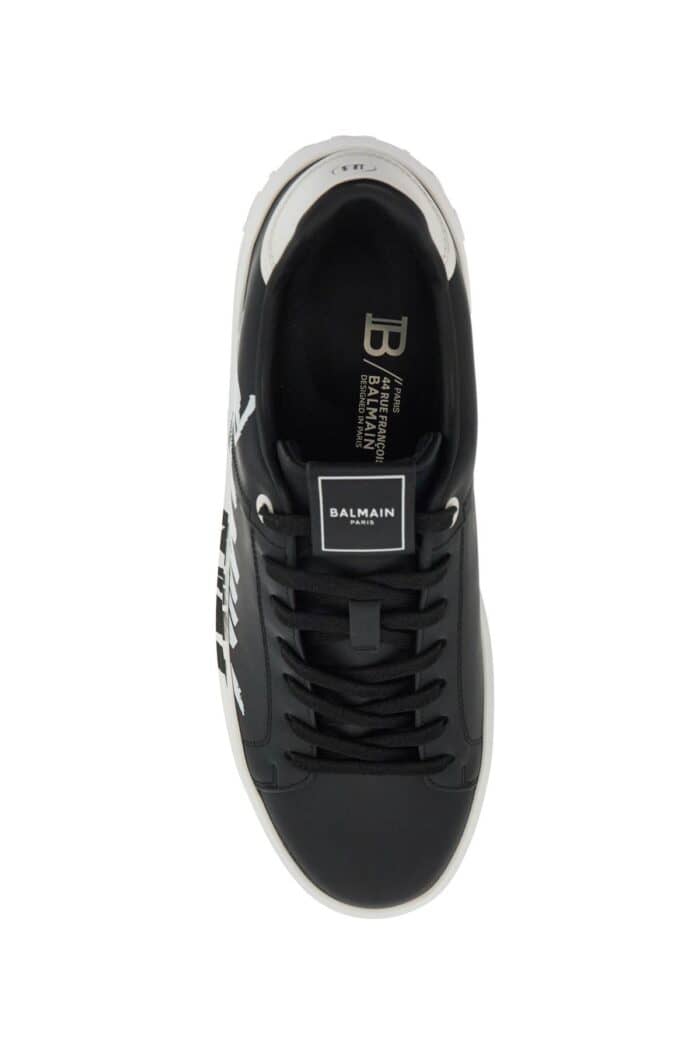 BALMAIN B-court Logo Print Sneakers With