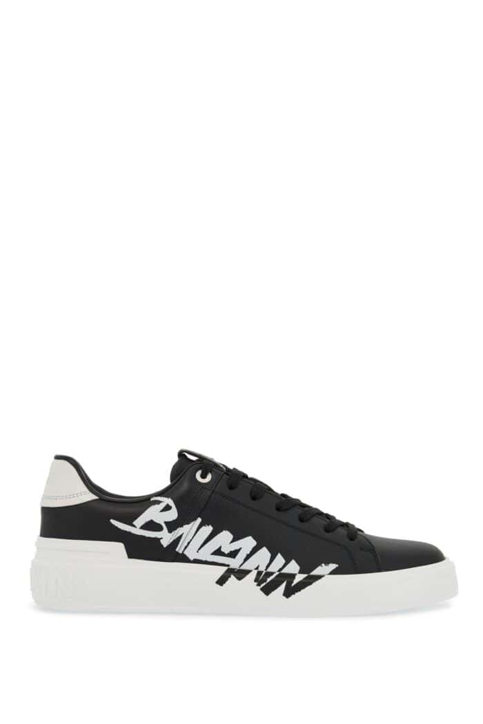 BALMAIN B-court Logo Print Sneakers With