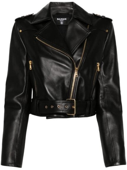 BALMAIN Belted Leather Biker Jacket