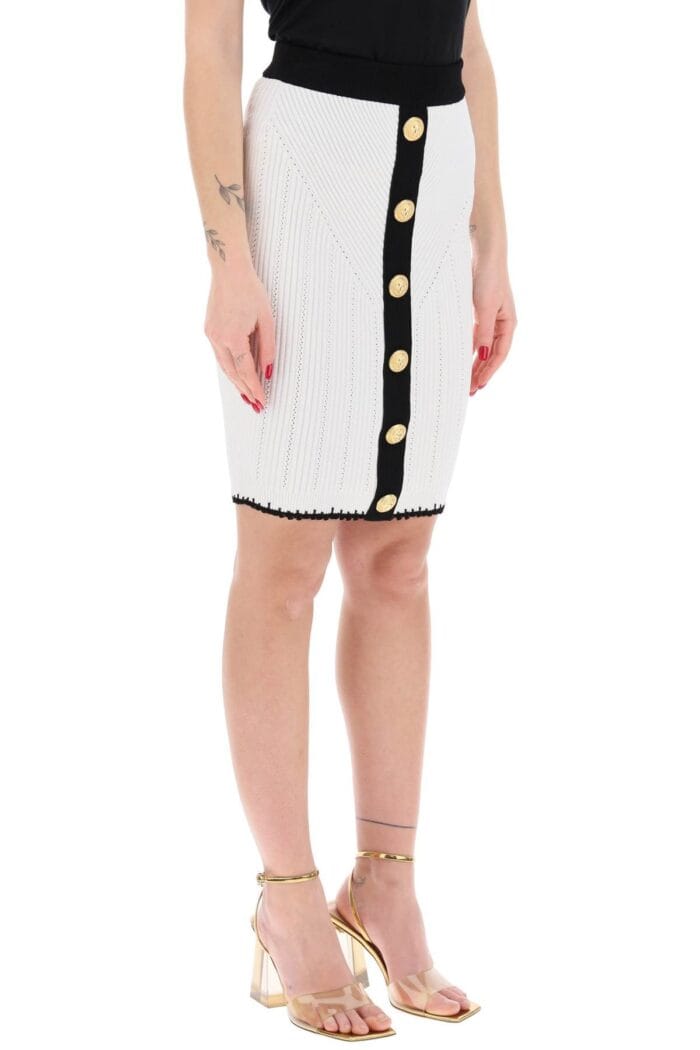 BALMAIN Bicolor Knit Midi Skirt With Embossed Buttons