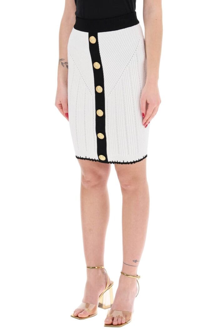 BALMAIN Bicolor Knit Midi Skirt With Embossed Buttons