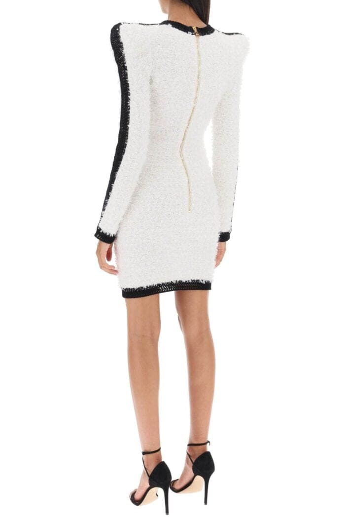 Balmain Boucl-tweed Dress With Pointy Shoulders