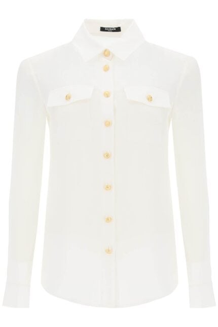 Balmain Crepe De Chine Shirt With Padded Shoulders