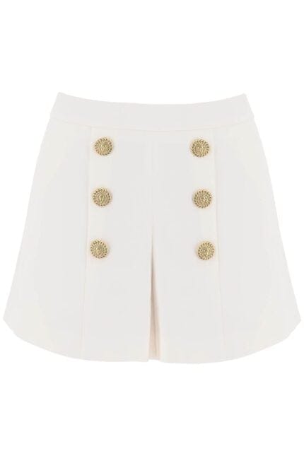 Balmain Crepe Shorts With Embossed Buttons