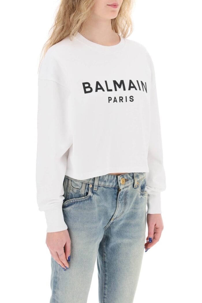 BALMAIN Cropped Sweatshirt With Flocked Logo