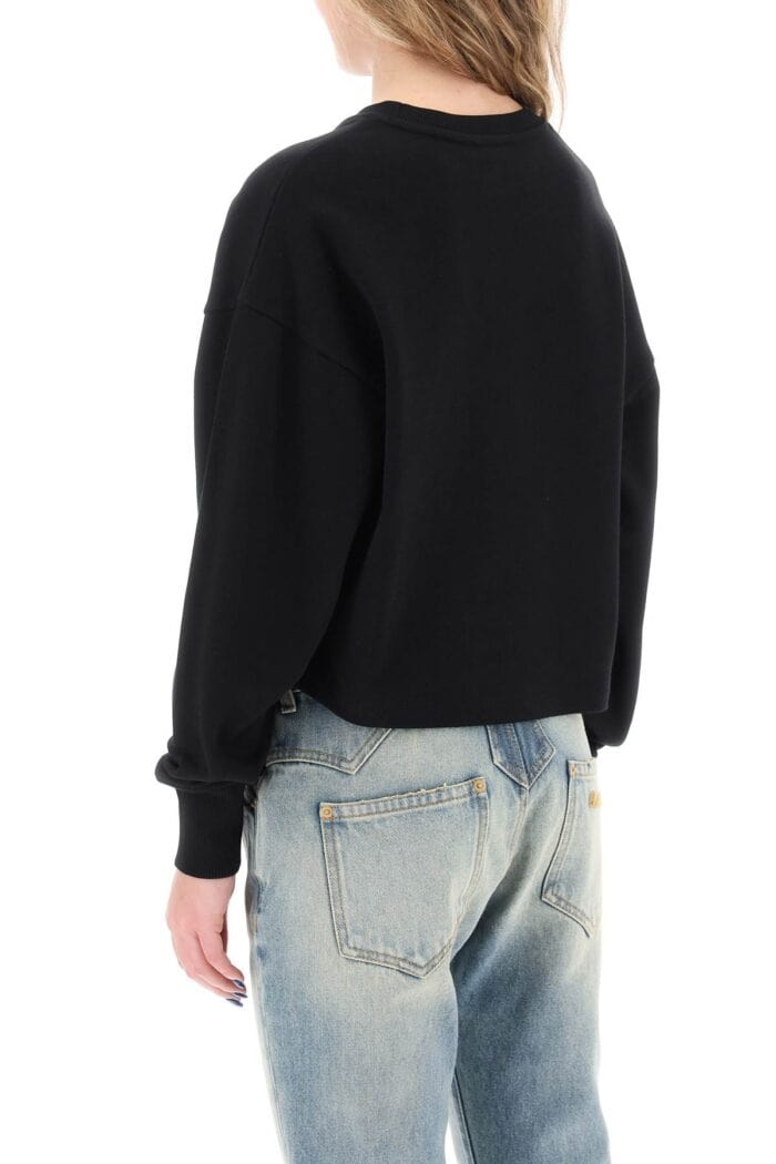 BALMAIN Cropped Sweatshirt With Flocked Logo