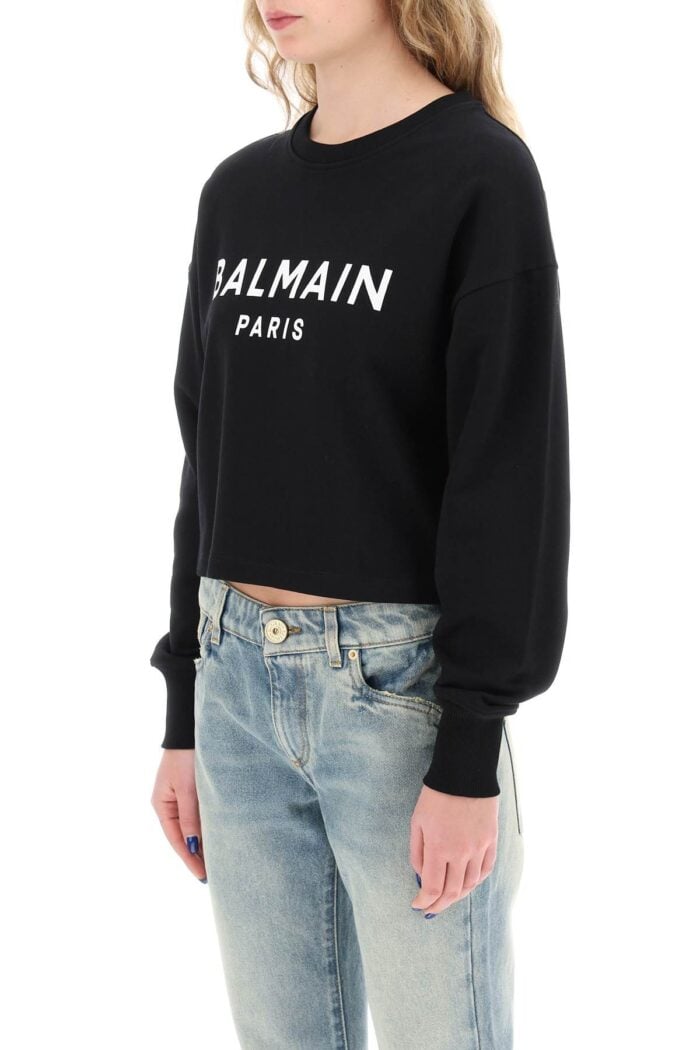 BALMAIN Cropped Sweatshirt With Flocked Logo