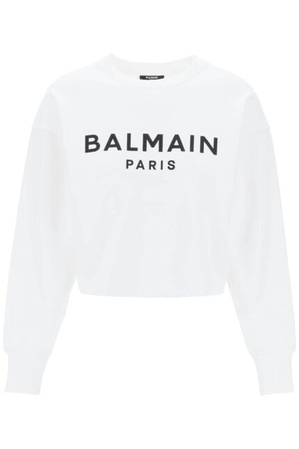 BALMAIN Cropped Sweatshirt With Flocked Logo