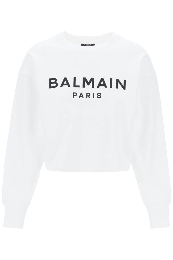 BALMAIN Cropped Sweatshirt With Flocked Logo