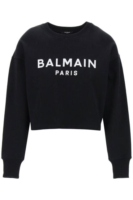 BALMAIN Cropped Sweatshirt With Flocked Logo