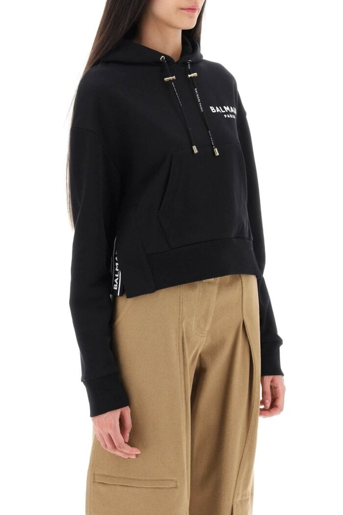 Balmain Cropped Sweatshirt With Flocked Logo Print