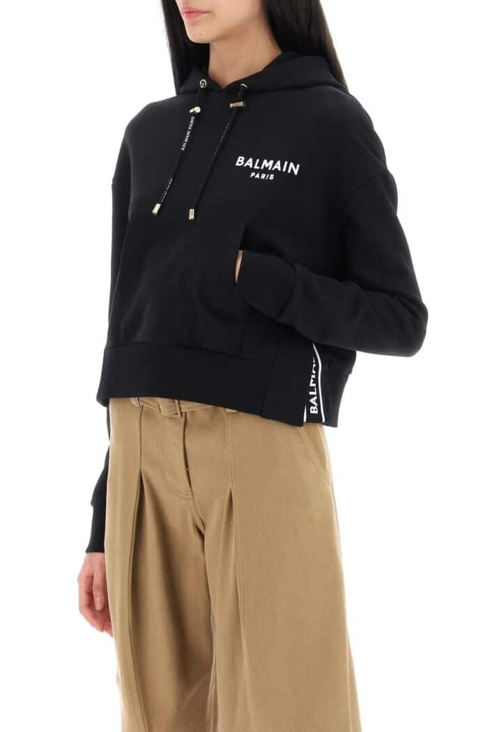 Balmain Cropped Sweatshirt With Flocked Logo Print