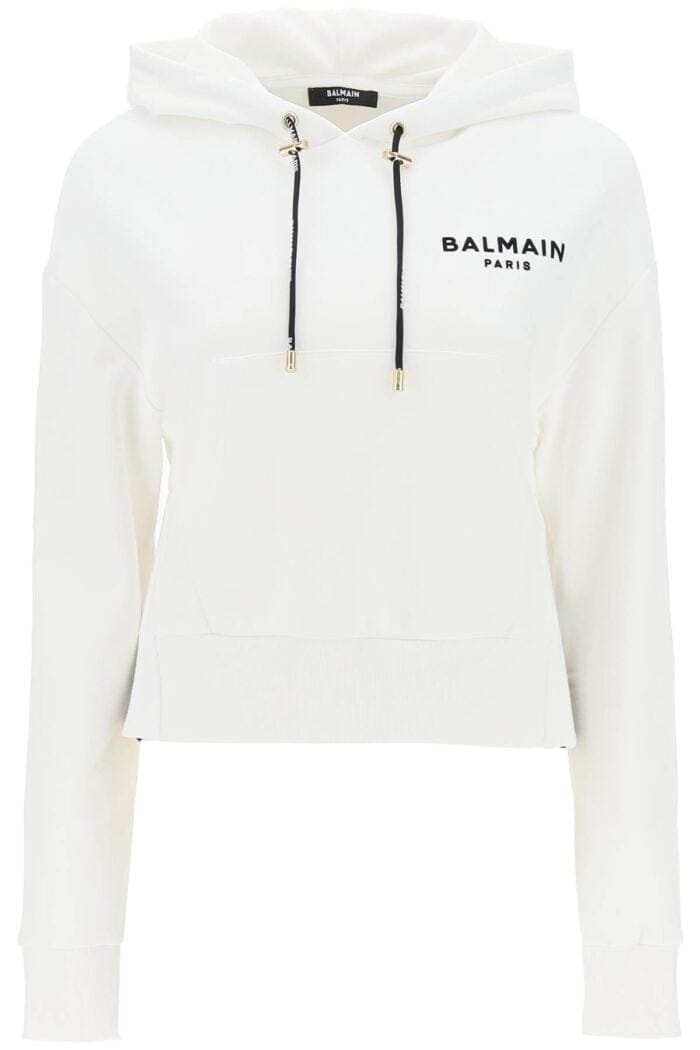 BALMAIN Cropped Sweatshirt With Flocked Logo Print