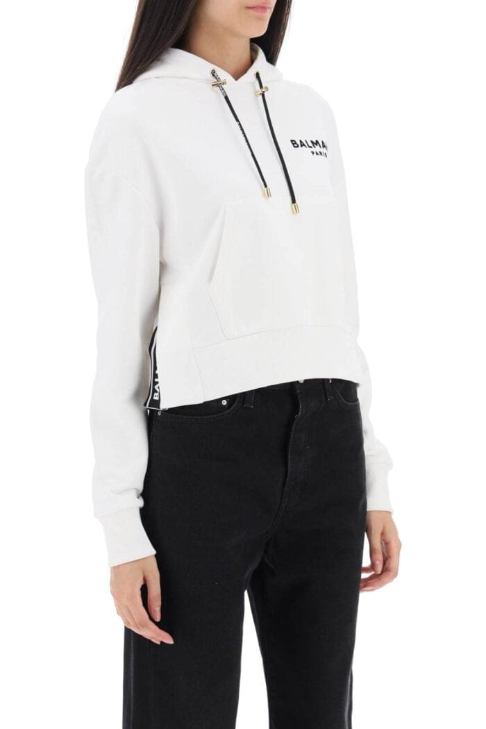 BALMAIN Cropped Sweatshirt With Flocked Logo Print