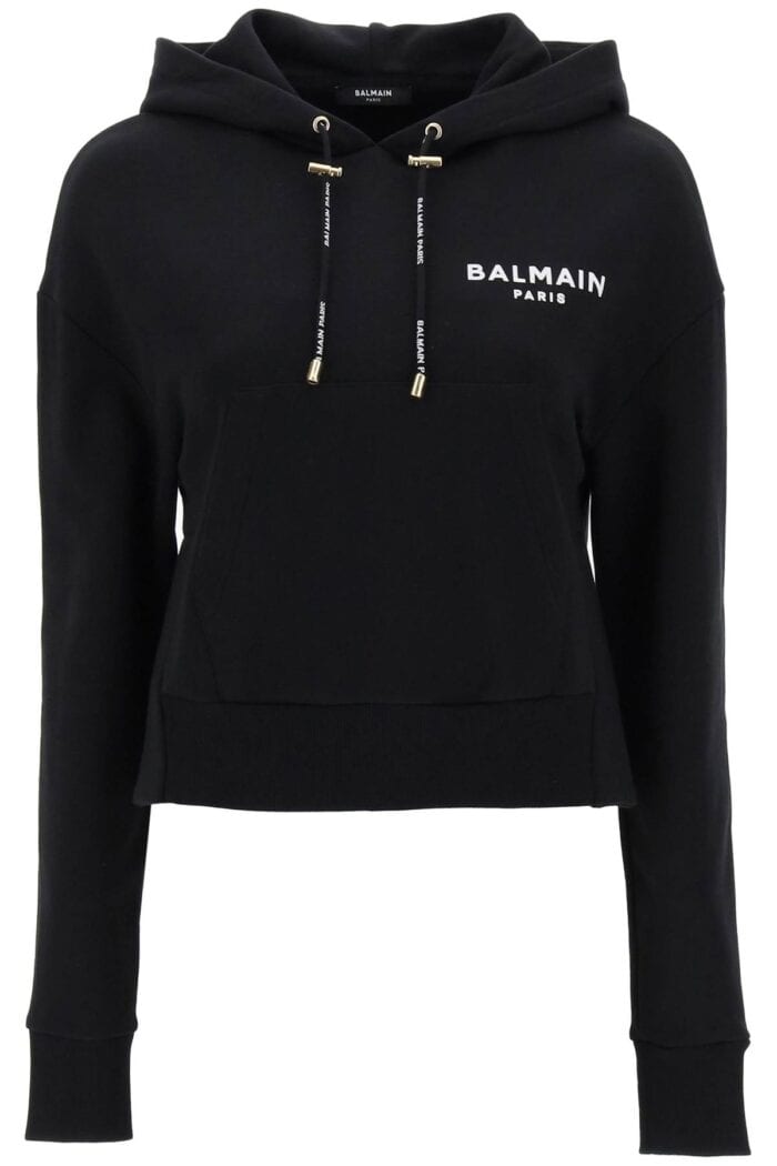 Balmain Cropped Sweatshirt With Flocked Logo Print