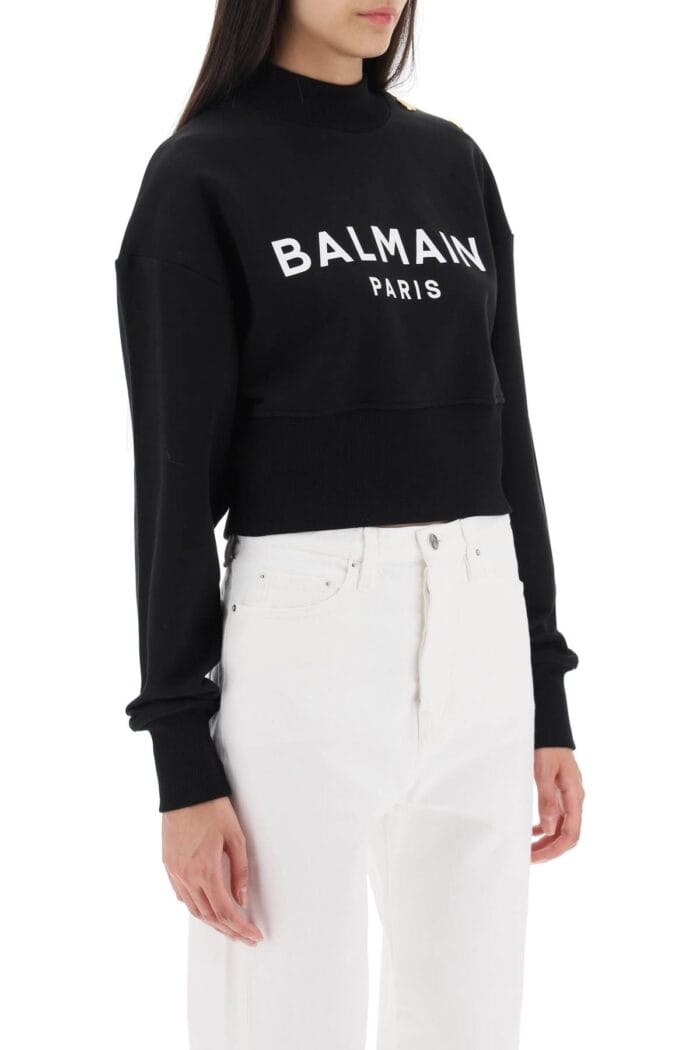 Balmain Cropped Sweatshirt With Logo Print And Buttons