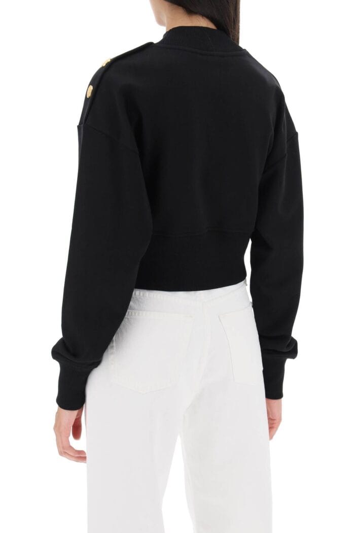 Balmain Cropped Sweatshirt With Logo Print And Buttons