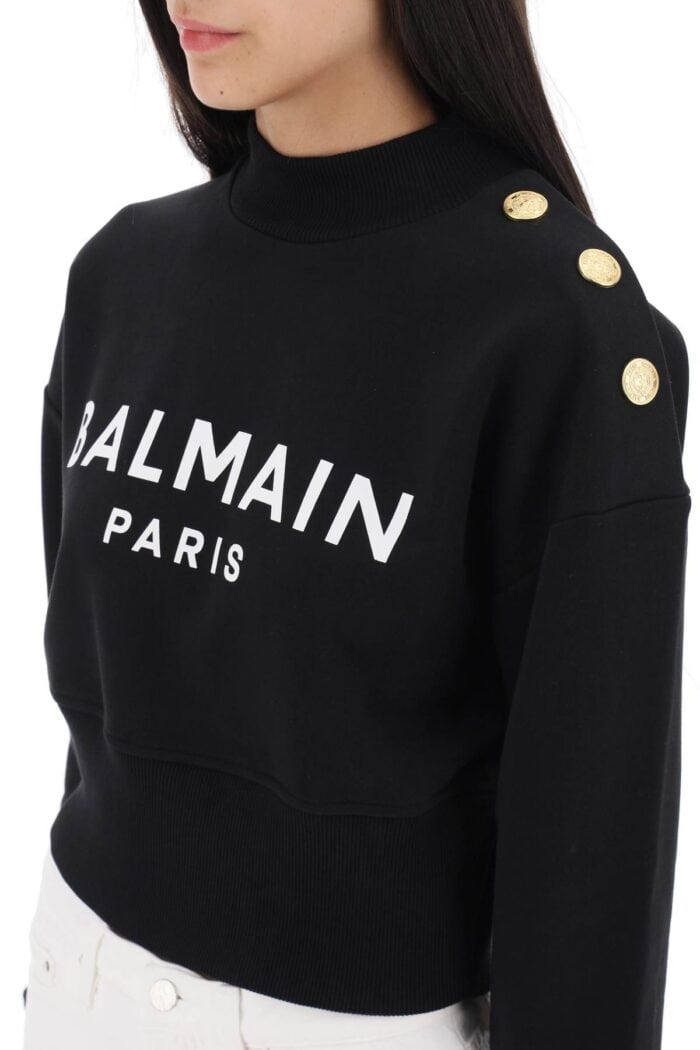 Balmain Cropped Sweatshirt With Logo Print And Buttons