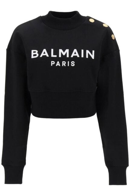 Balmain Cropped Sweatshirt With Logo Print And Buttons