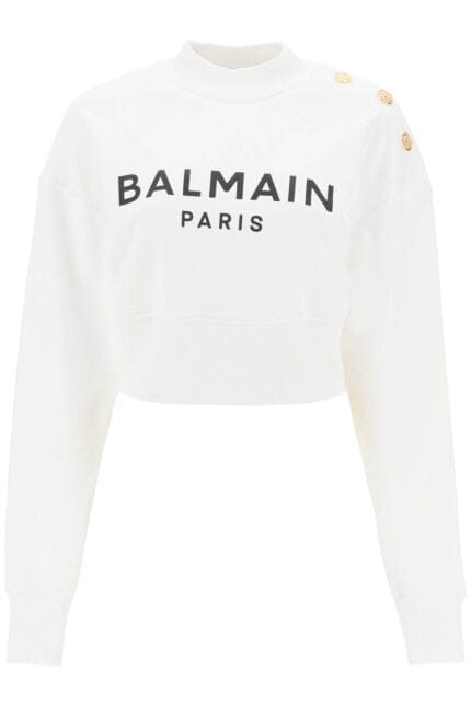 BALMAIN Cropped Sweatshirt With Logo Print And Buttons