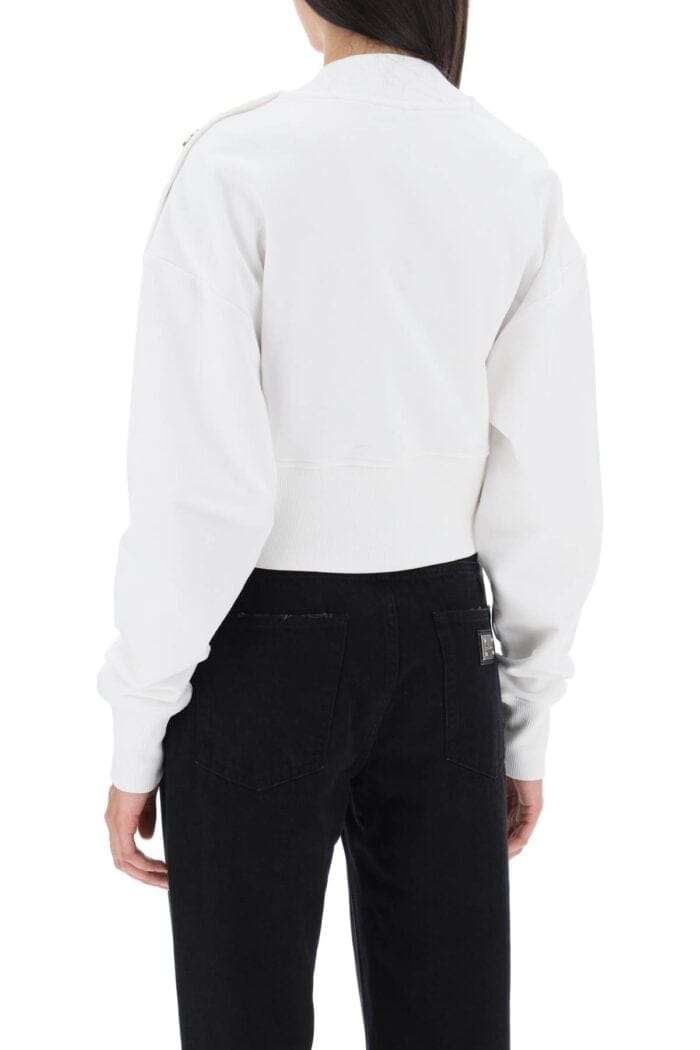 BALMAIN Cropped Sweatshirt With Logo Print And Buttons