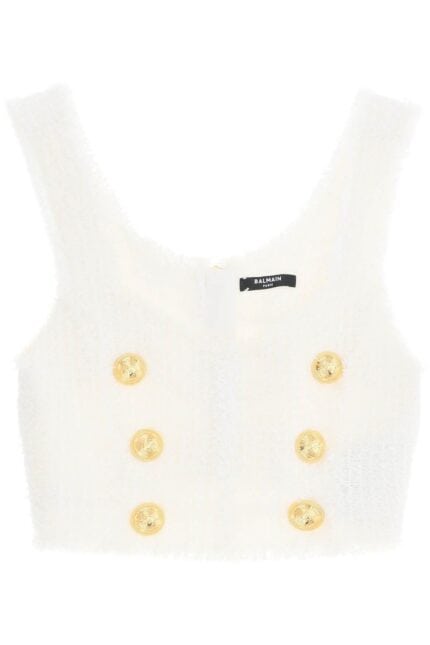 Balmain Cropped Tank Top In Monochrome Tweed