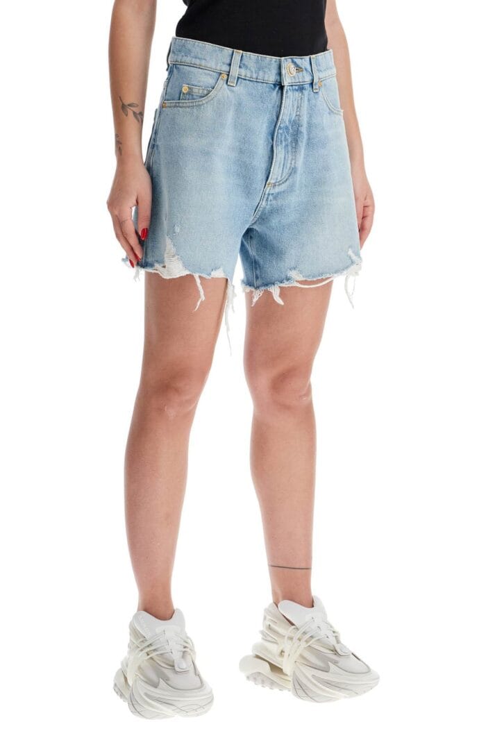 BALMAIN Destroyed Denim Shorts For A Casual