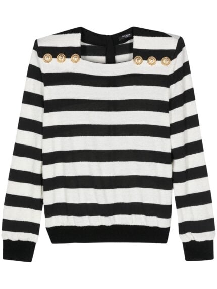 BALMAIN Embossed-button Striped Jumper