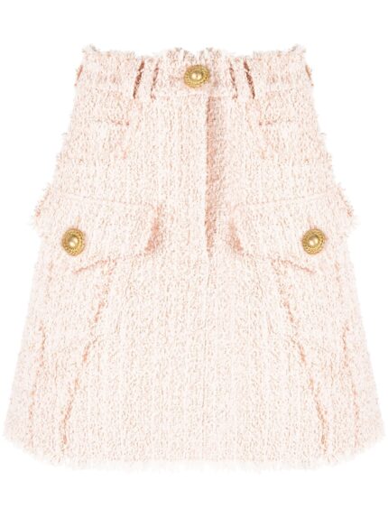 BALMAIN Frayed Tweed Miniskirt