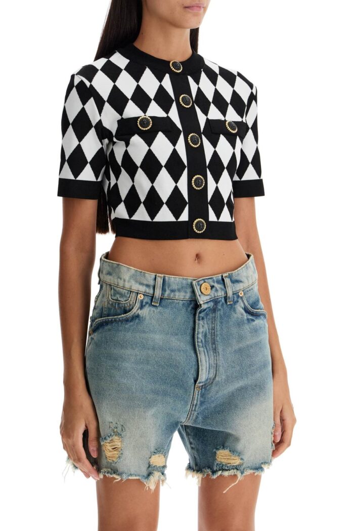 BALMAIN 'jacquard Diamond Pattern Knit Crop Top