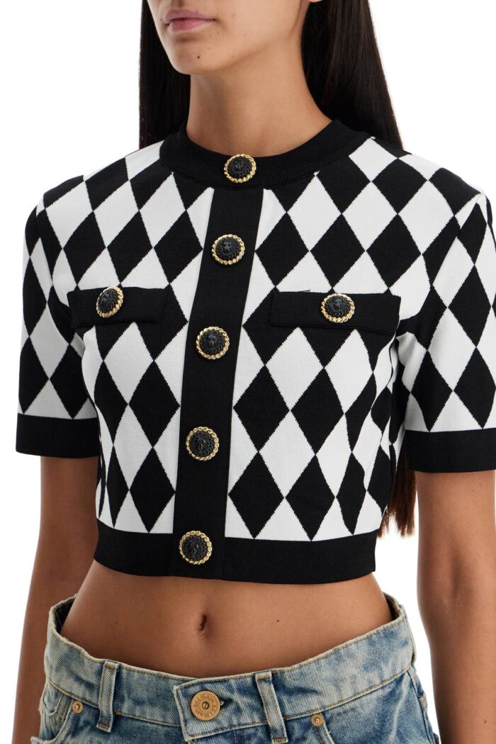 BALMAIN 'jacquard Diamond Pattern Knit Crop Top