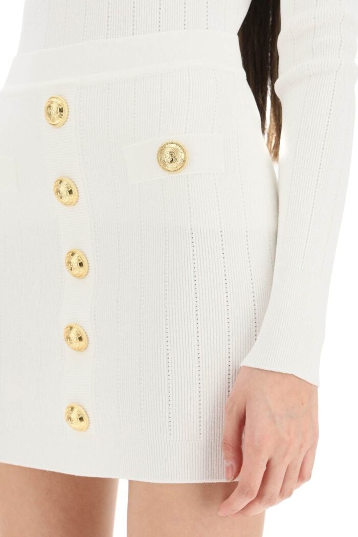 Balmain Knit Mini Skirt With Embossed Buttons