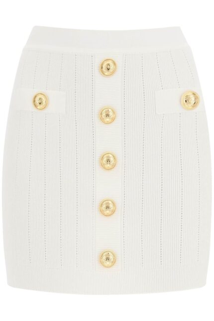 Balmain Knit Mini Skirt With Embossed Buttons