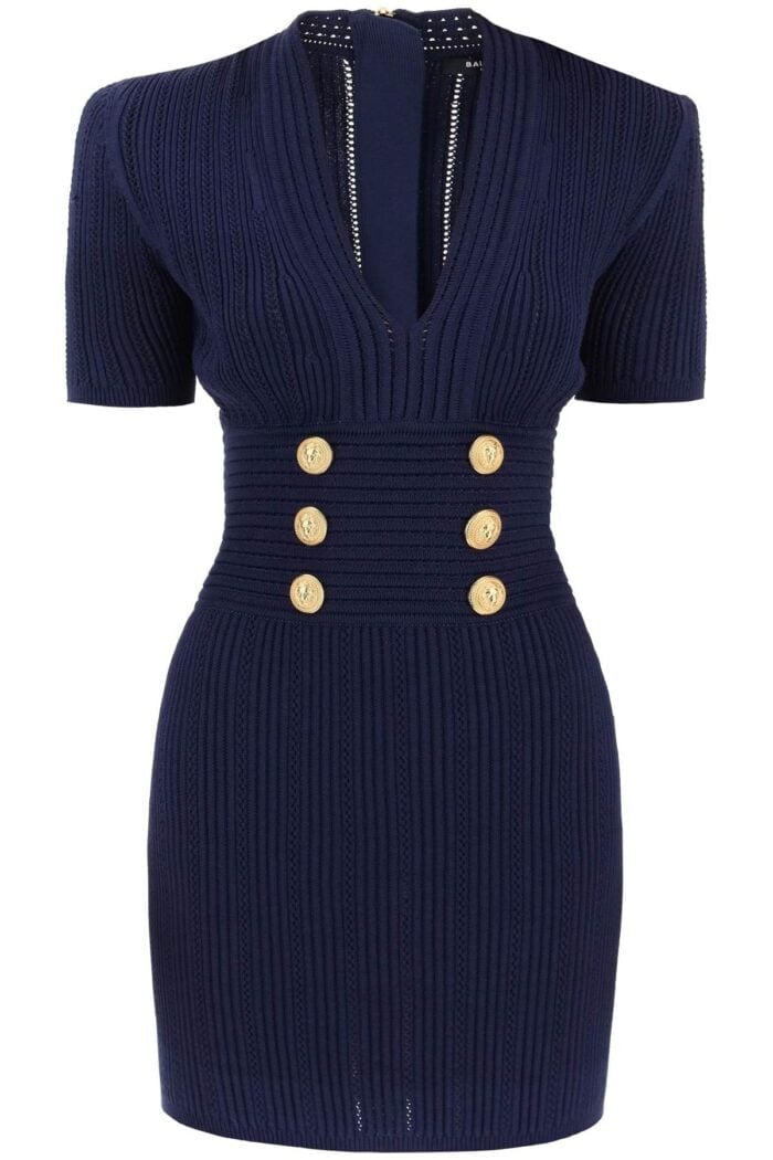 Balmain Knit Minidress With Embossed Buttons