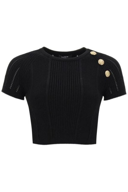 Balmain Knitted Cropped Top With Embossed Buttons