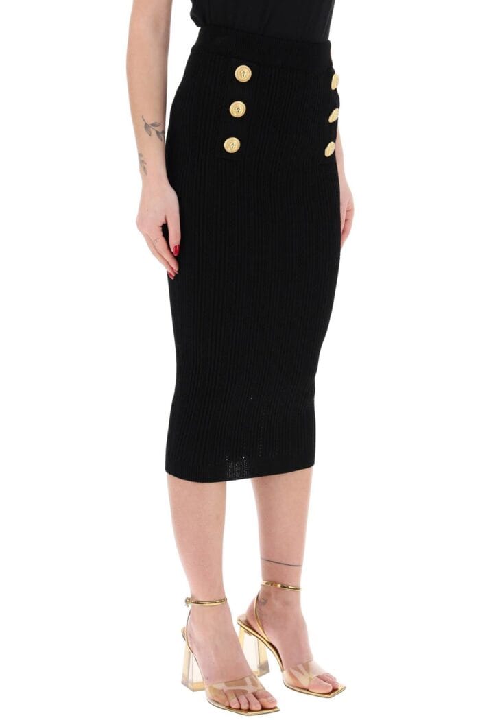 BALMAIN "knitted Midi Skirt With Embossed