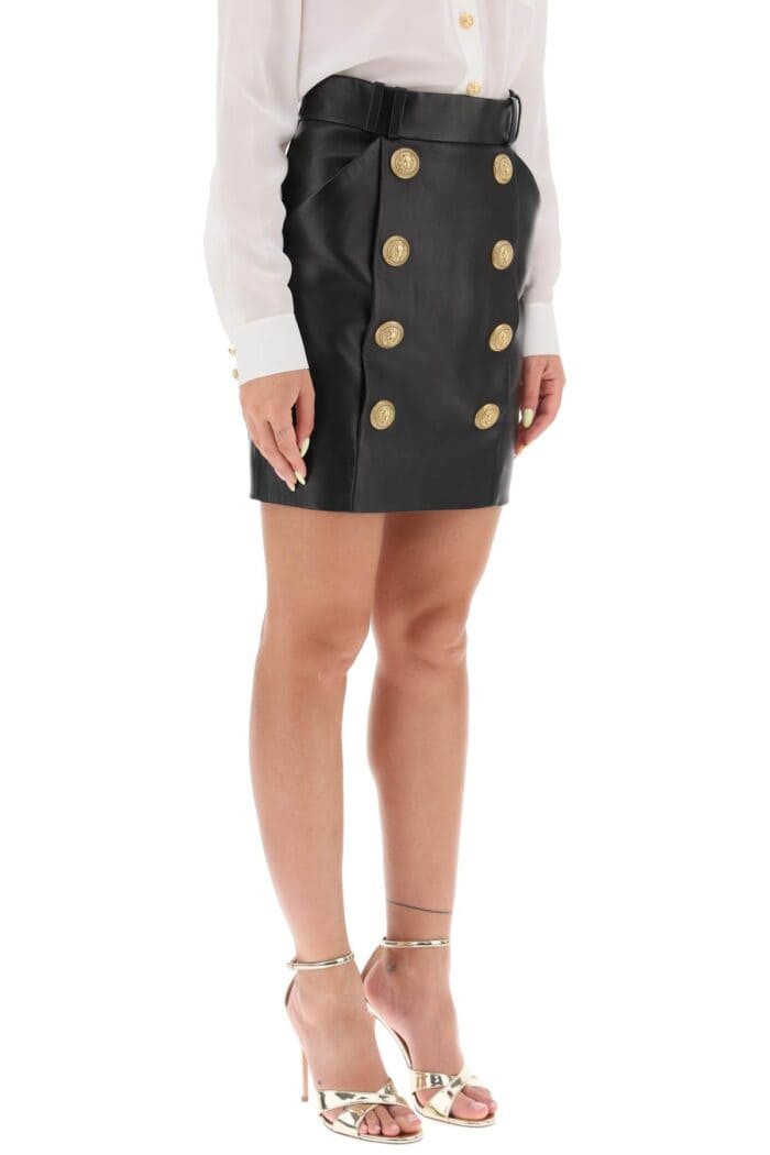 Balmain Lamb Leather Mini Skirt With Ornamental Buttons