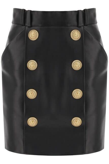 Balmain Lamb Leather Mini Skirt With Ornamental Buttons