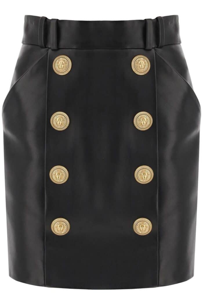 Balmain Lamb Leather Mini Skirt With Ornamental Buttons