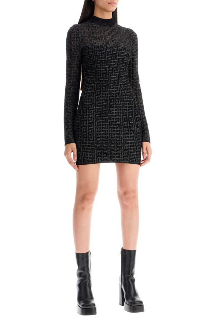 BALMAIN Lurex Monogram Knit Mini