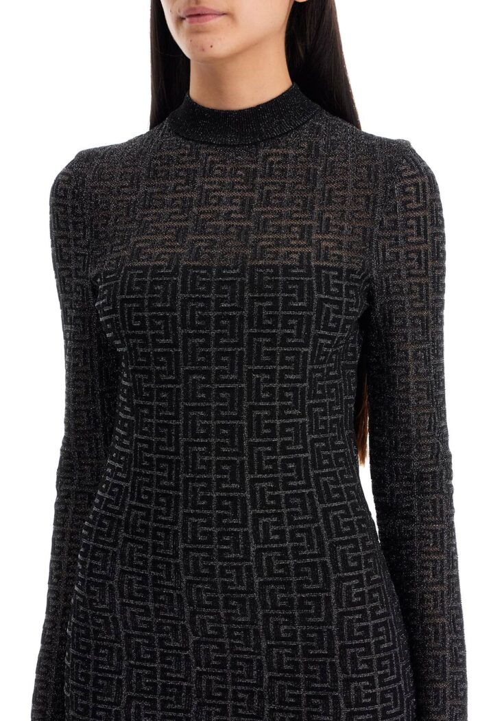 BALMAIN Lurex Monogram Knit Mini