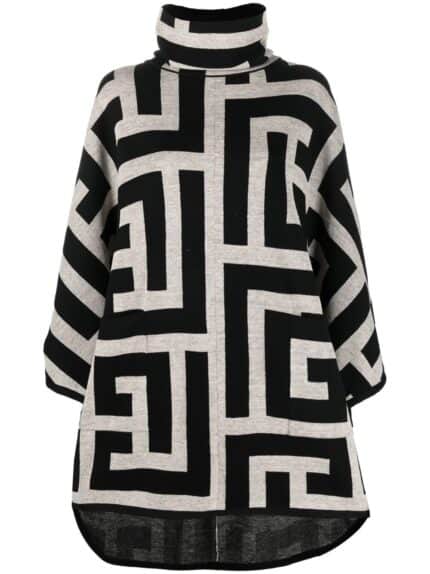 BALMAIN Mega Monogram Knit Poncho