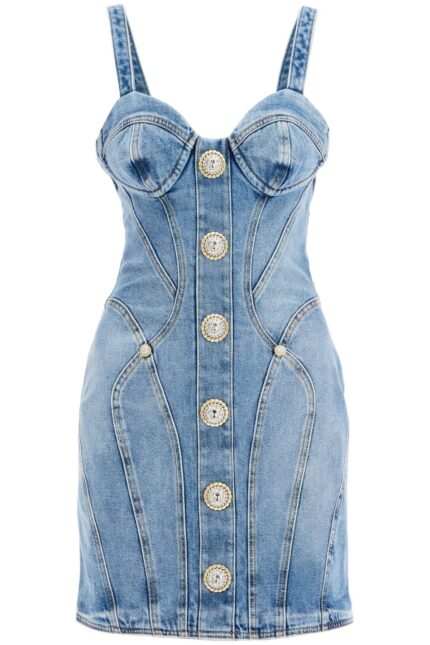 BALMAIN Mini Denim Dress With Decorative Buttons