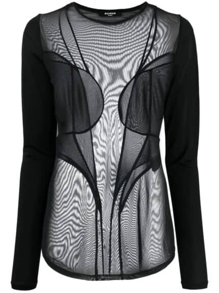 BALMAIN Multi Cut Mix Mesh Top