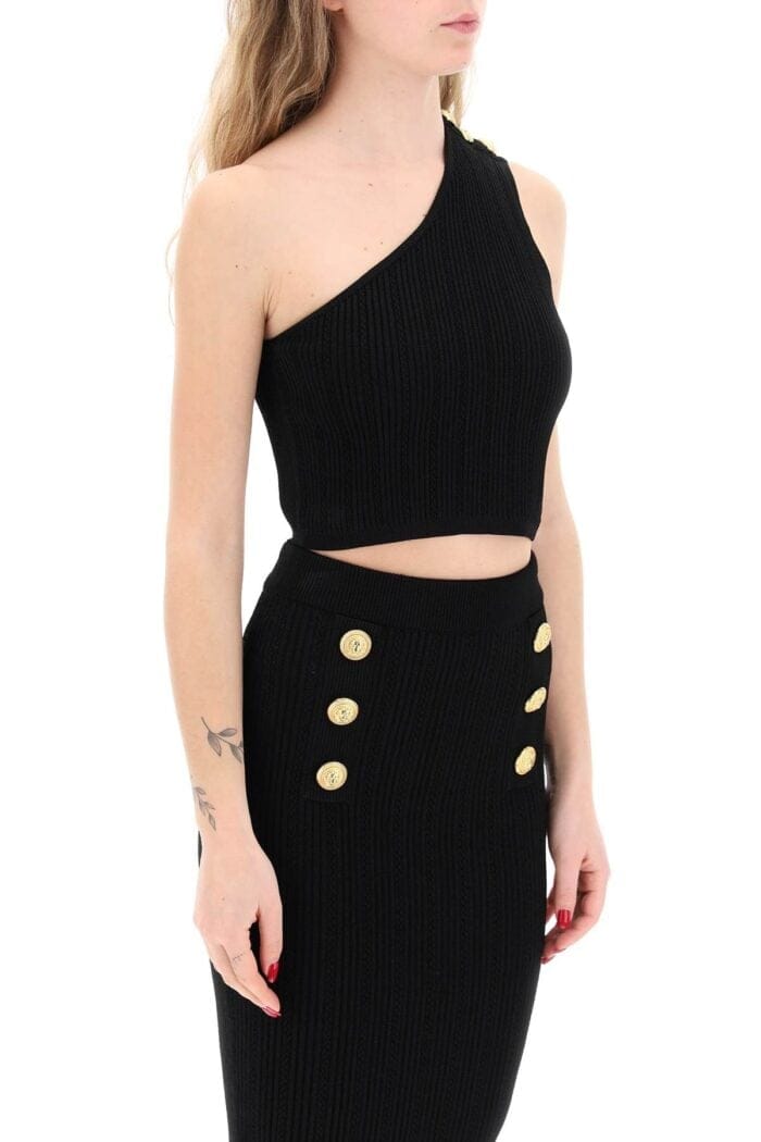 Balmain One-shoulder Crop Top With Emb